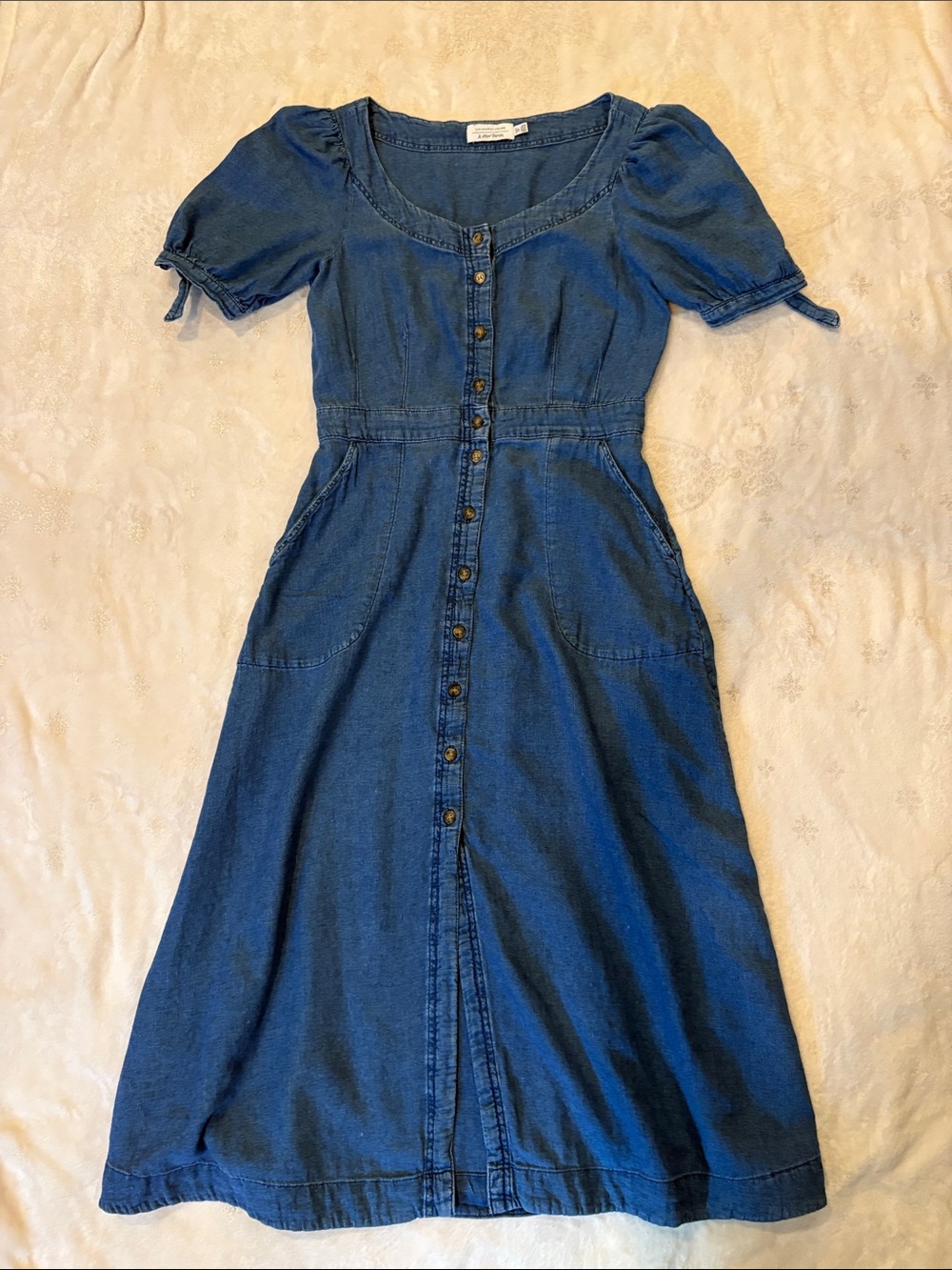 & Other Stories Denim Puff Sleeve Button Midi Dress Los Angeles Atelier Size 6